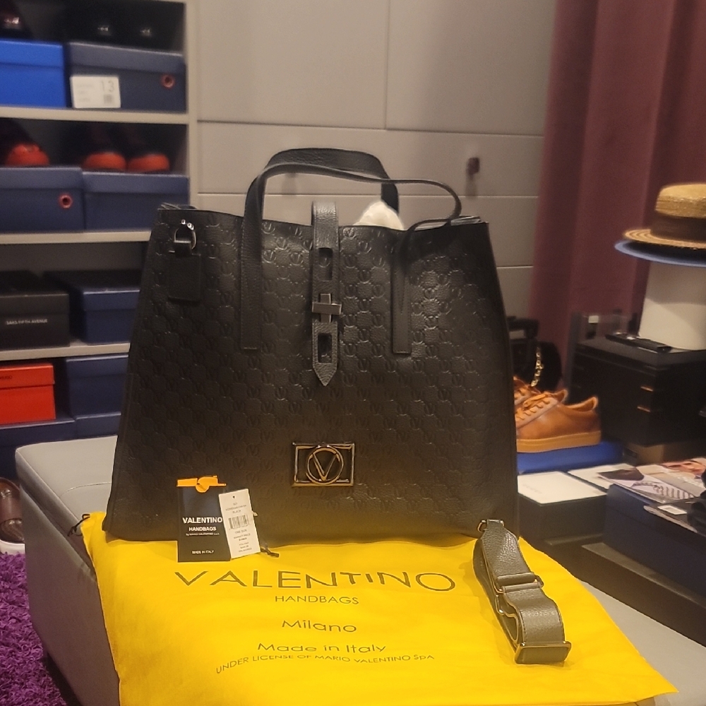 Valentino Men's Embossed Black Leather Briefcase